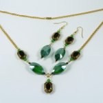 Green, Gold, and Black Necklace and Earrings
